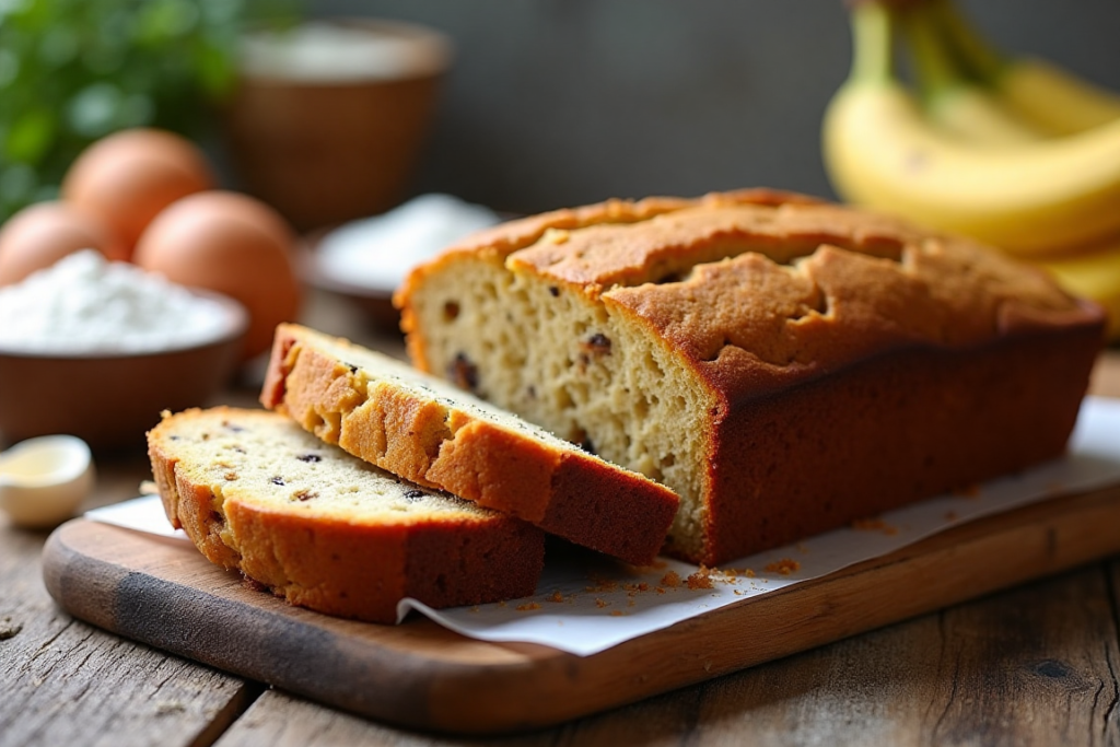 Delicious 4-ingredient banana bread ready to serve.