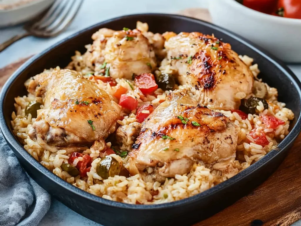 old fashioned baked chicken with rice and pimentos recipe